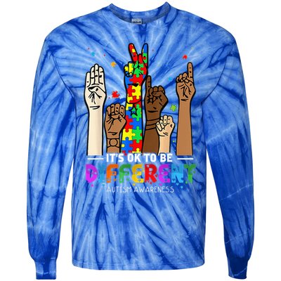 Autism Awareness Acceptance Wo Kid Its Ok To Be Different Tie-Dye Long Sleeve Shirt