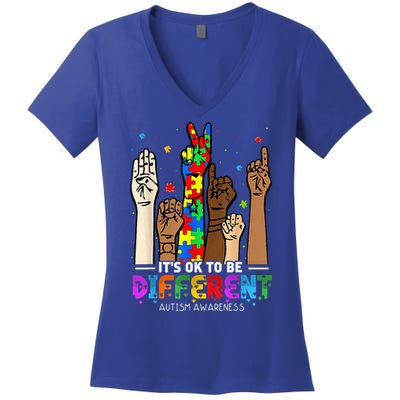 Autism Awareness Acceptance Wo Kid Its Ok To Be Different Women's V-Neck T-Shirt