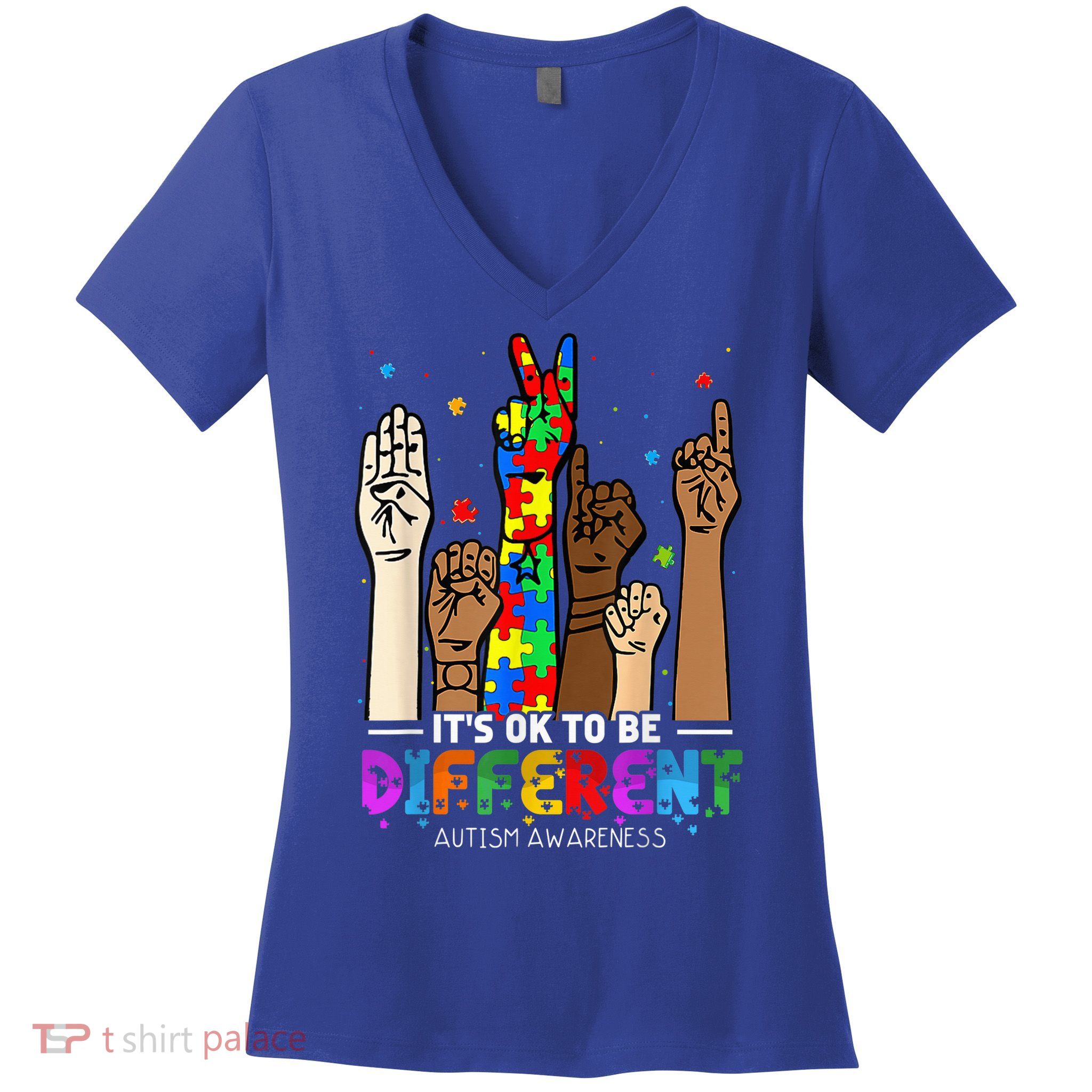 Autism Awareness Acceptance Wo Kid Its Ok To Be Different Women's V-Neck T-Shirt