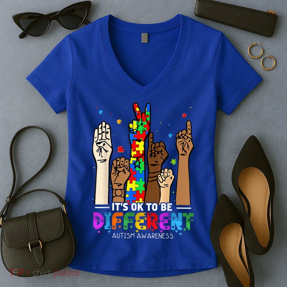 Autism Awareness Acceptance Wo Kid Its Ok To Be Different Women's V-Neck T-Shirt