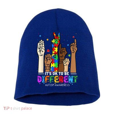Autism Awareness Acceptance Wo Kid Its Ok To Be Different Short Acrylic Beanie