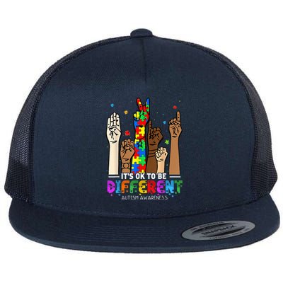 Autism Awareness Acceptance Wo Kid Its Ok To Be Different Flat Bill Trucker Hat