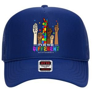 Autism Awareness Acceptance Wo Kid Its Ok To Be Different High Crown Mesh Back Trucker Hat