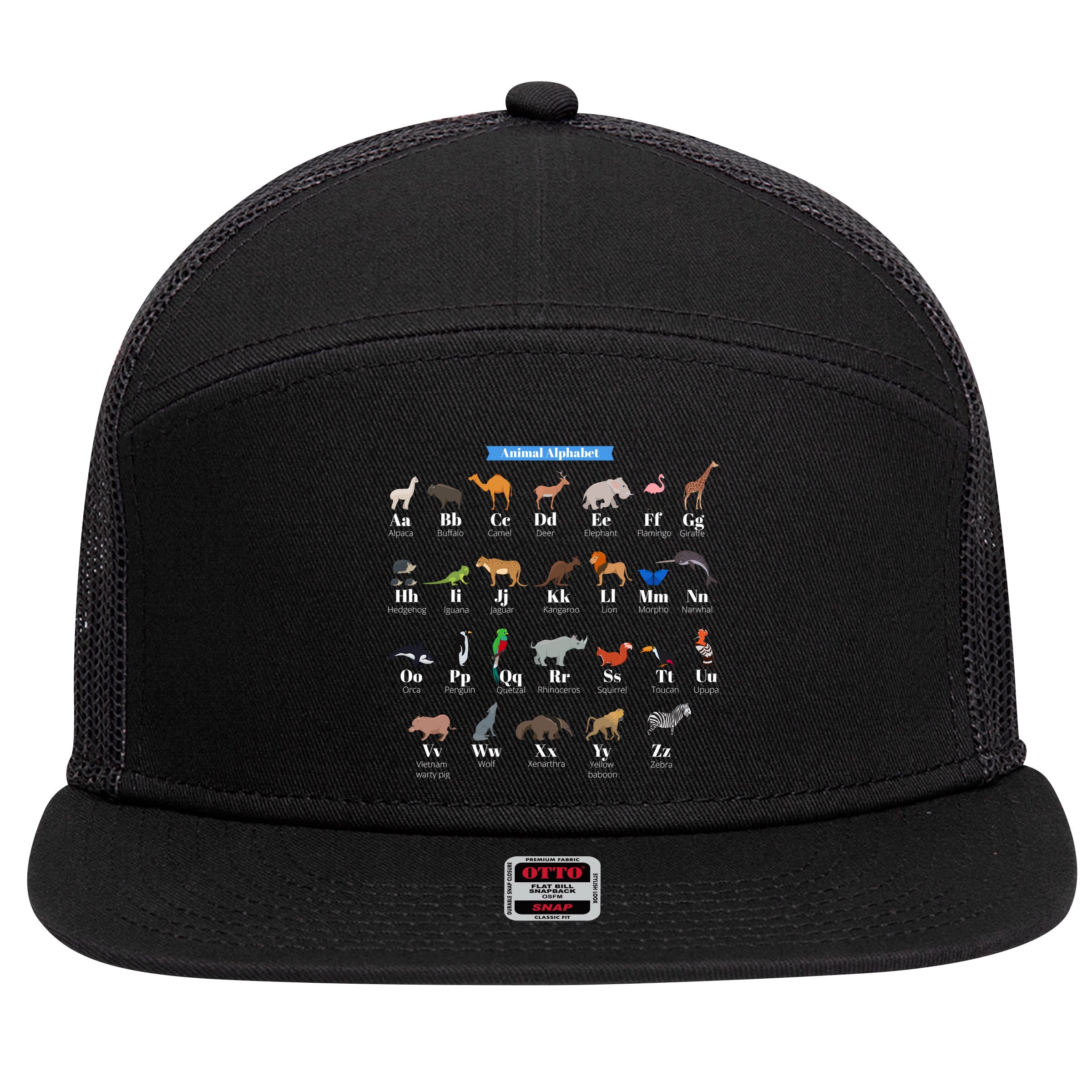 Animal Alphabet 7 Panel Mesh Trucker Snapback Hat