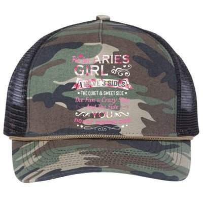 As An Aries I Have 3 Sides The Quiet And Sweet Side Retro Rope Trucker Hat Cap