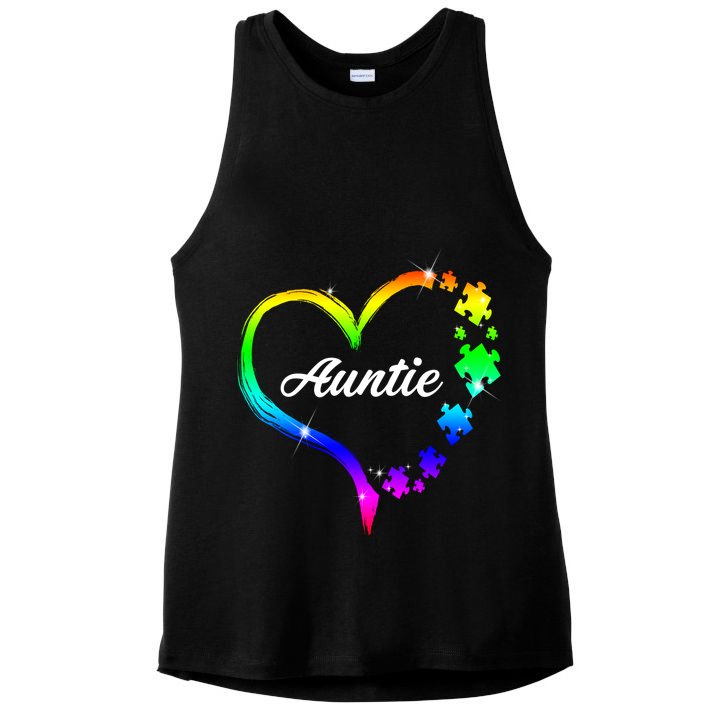 Auntie Autism Awareness Rainbow Heart Ladies PosiCharge Tri-Blend Wicking Tank