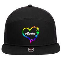 Auntie Autism Awareness Rainbow Heart 7 Panel Mesh Trucker Snapback Hat