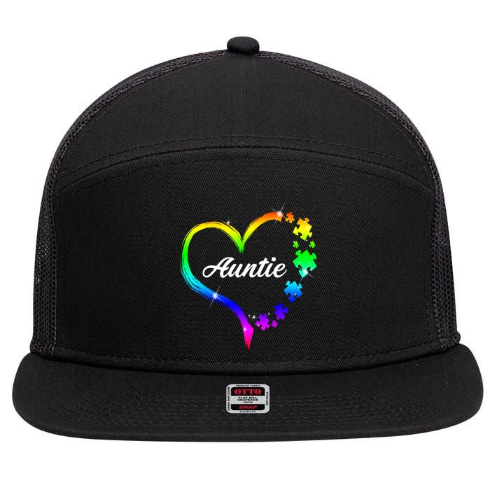 Auntie Autism Awareness Rainbow Heart 7 Panel Mesh Trucker Snapback Hat