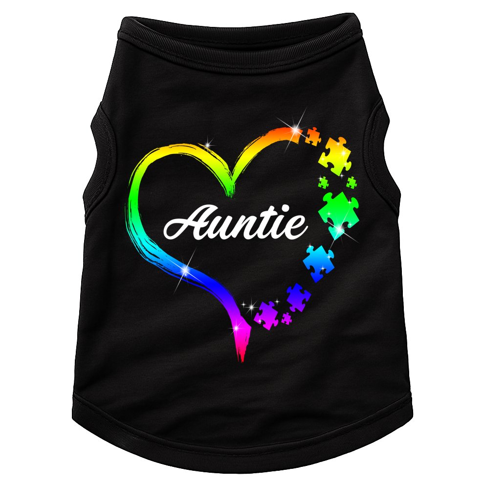 Auntie Autism Awareness Rainbow Heart Doggie Tank