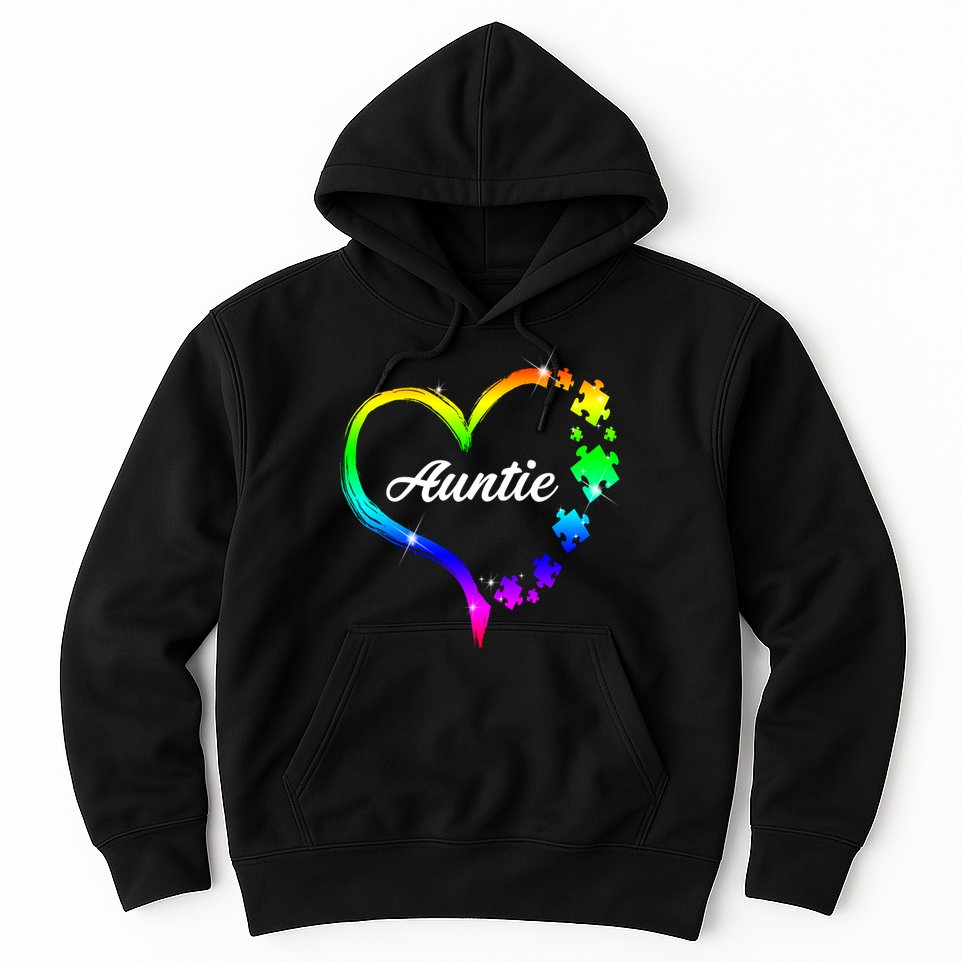 Auntie Autism Awareness Rainbow Heart Hoodie