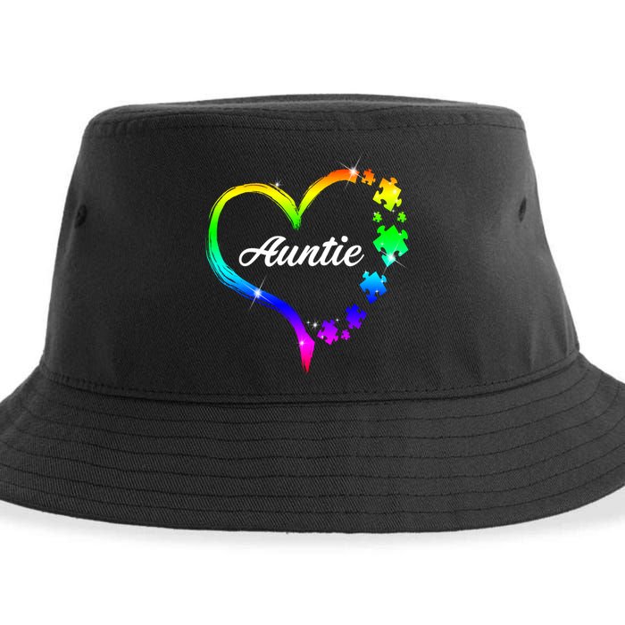 Auntie Autism Awareness Rainbow Heart Sustainable Bucket Hat