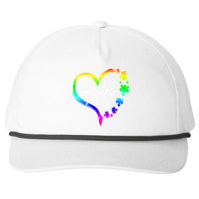 Auntie Autism Awareness Rainbow Heart Snapback Five-Panel Rope Hat