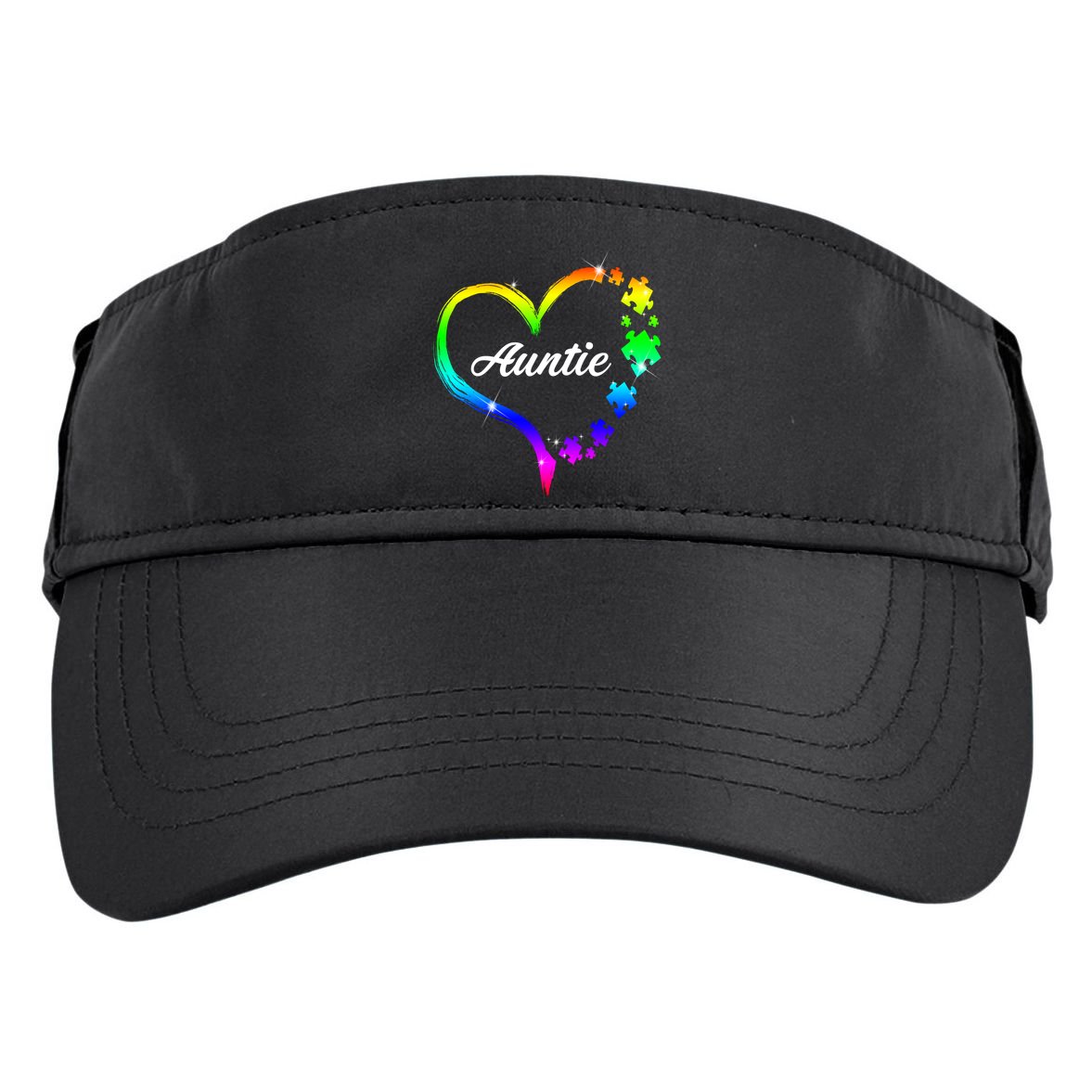 Auntie Autism Awareness Rainbow Heart Adult Drive Performance Visor