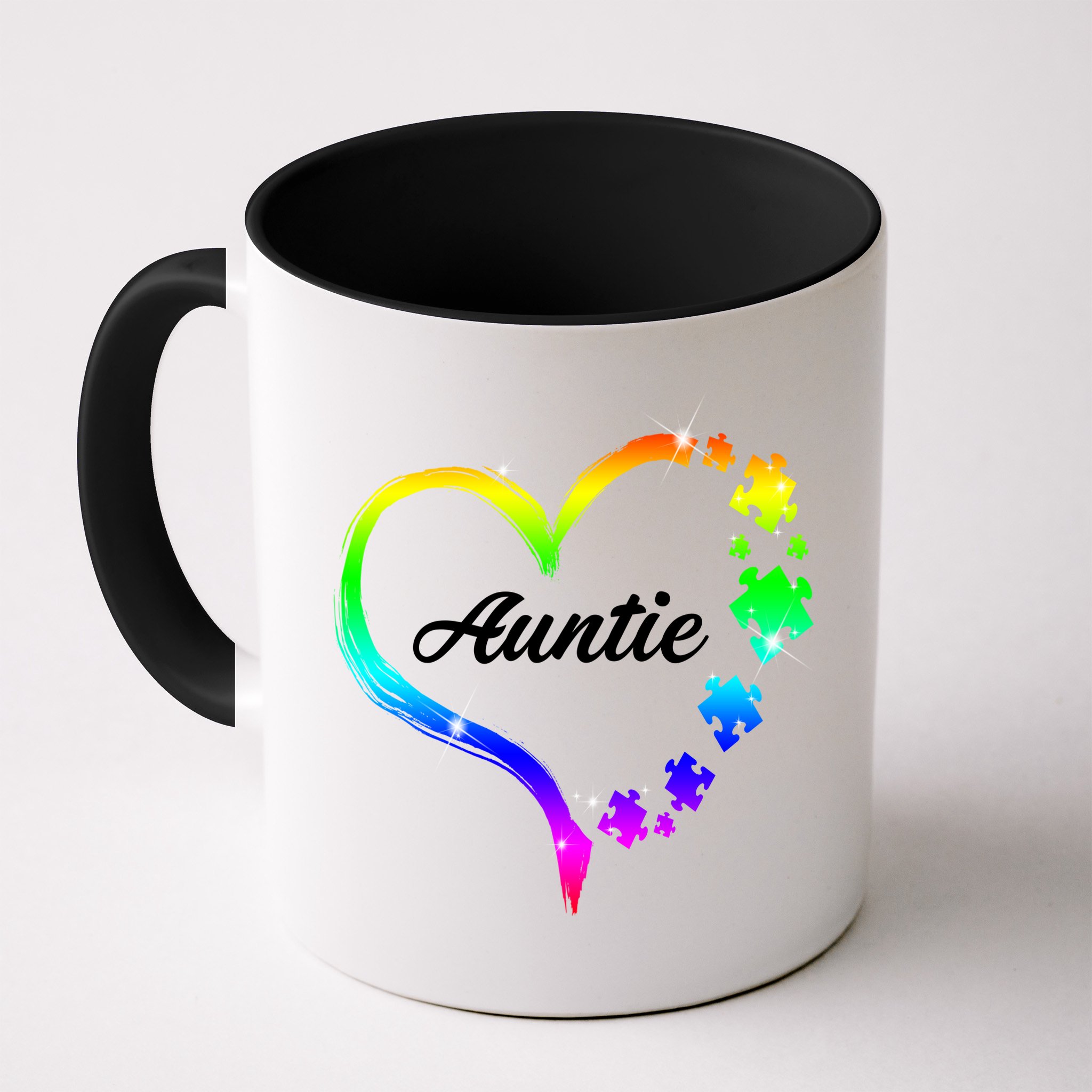Auntie Autism Awareness Rainbow Heart Mug