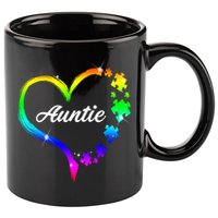 Auntie Autism Awareness Rainbow Heart 11oz C Handle Ceramic Mug
