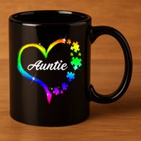 Auntie Autism Awareness Rainbow Heart 11oz C Handle Ceramic Mug