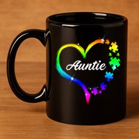 Auntie Autism Awareness Rainbow Heart 11oz C Handle Ceramic Mug