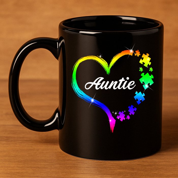Auntie Autism Awareness Rainbow Heart 11oz C Handle Ceramic Mug