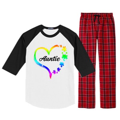 Auntie Autism Awareness Rainbow Heart Raglan Sleeve Pajama Set