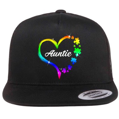 Auntie Autism Awareness Rainbow Heart Flatbill Hat