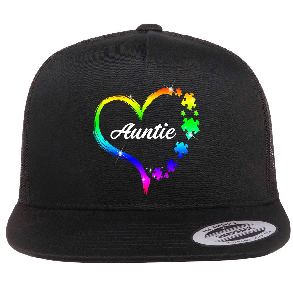 Auntie Autism Awareness Rainbow Heart Flat Bill Trucker Hat