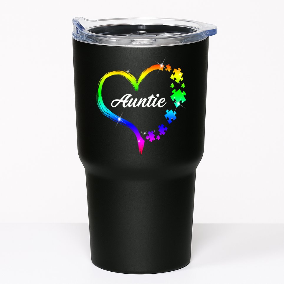 Auntie Autism Awareness Rainbow Heart Tumbler
