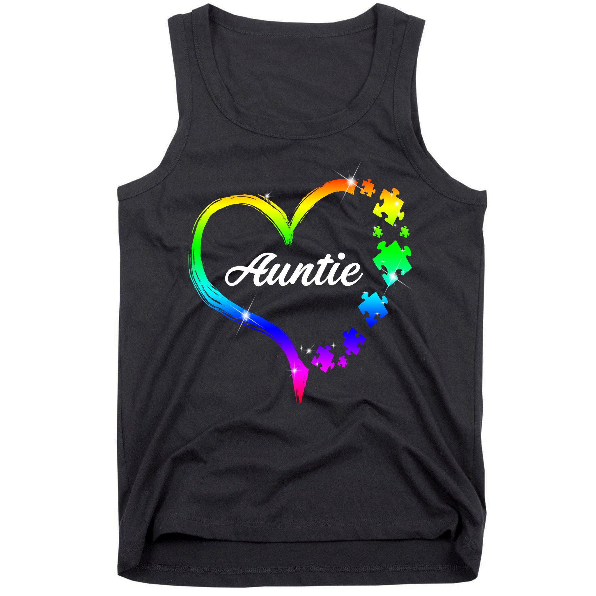 Auntie Autism Awareness Rainbow Heart Tank Top