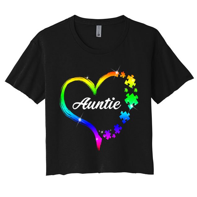 Auntie Autism Awareness Rainbow Heart Crop Top