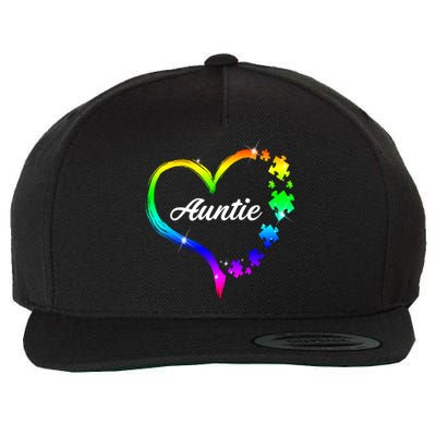 Auntie Autism Awareness Rainbow Heart Wool Snapback Cap