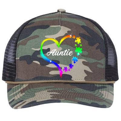 Auntie Autism Awareness Rainbow Heart Retro Rope Trucker Hat Cap