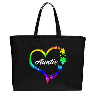 Auntie Autism Awareness Rainbow Heart Cotton Canvas Jumbo Tote