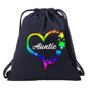 Auntie Autism Awareness Rainbow Heart Drawstring Bag