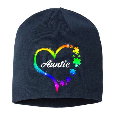 Auntie Autism Awareness Rainbow Heart Sustainable Beanie