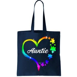 Auntie Autism Awareness Rainbow Heart Tote Bag