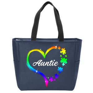 Auntie Autism Awareness Rainbow Heart Zip Tote Bag