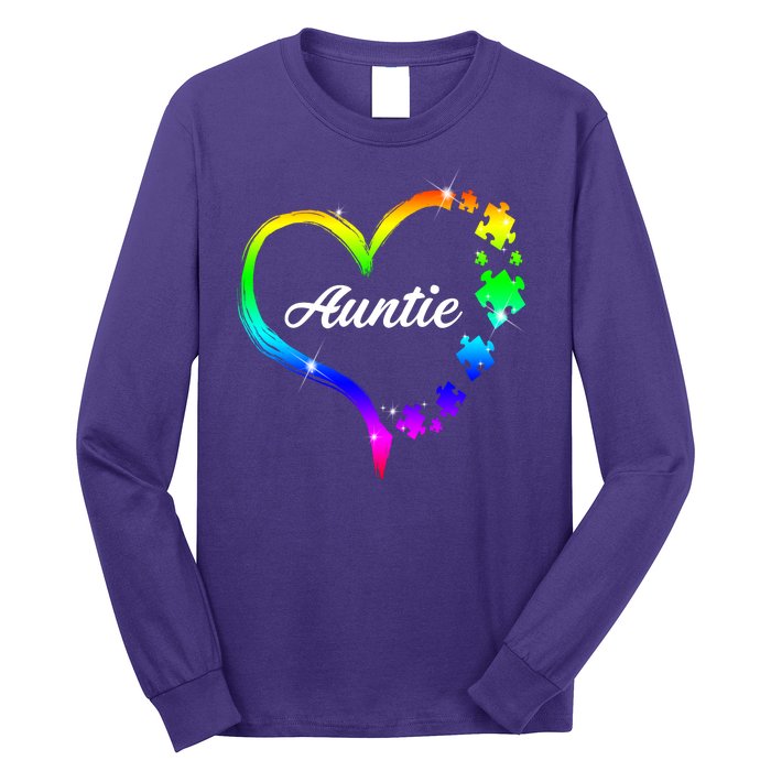 Auntie Autism Awareness Rainbow Heart Long Sleeve Shirt