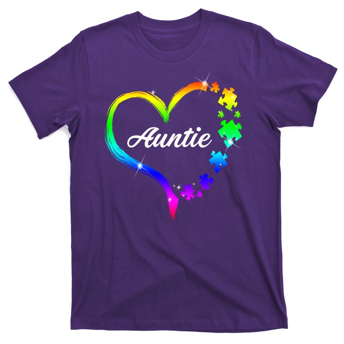 Auntie Autism Awareness Rainbow Heart T-Shirt