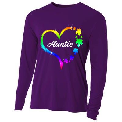Auntie Autism Awareness Rainbow Heart Cooling Performance Long Sleeve Crew