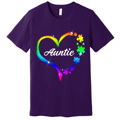 Auntie Autism Awareness Rainbow Heart Premium T-Shirt