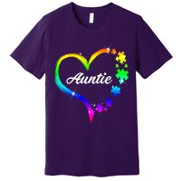 Auntie Autism Awareness Rainbow Heart Premium T-Shirt