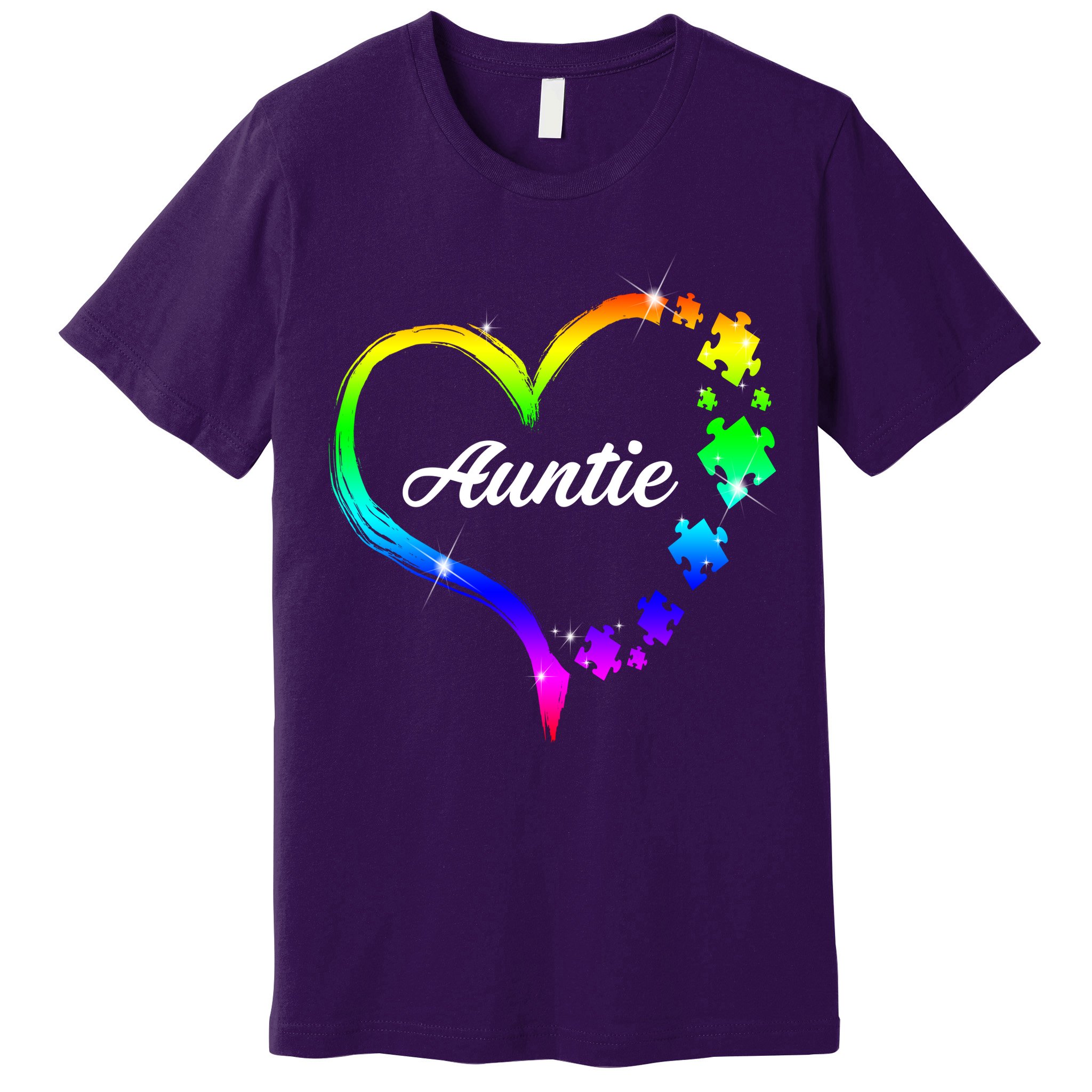 Auntie Autism Awareness Rainbow Heart Premium T-Shirt