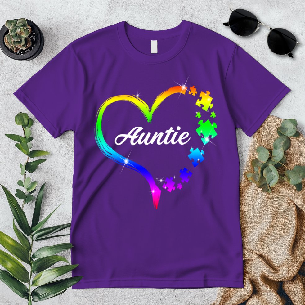 Auntie Autism Awareness Rainbow Heart Premium T-Shirt