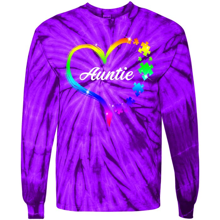 Auntie Autism Awareness Rainbow Heart Tie-Dye Long Sleeve Shirt