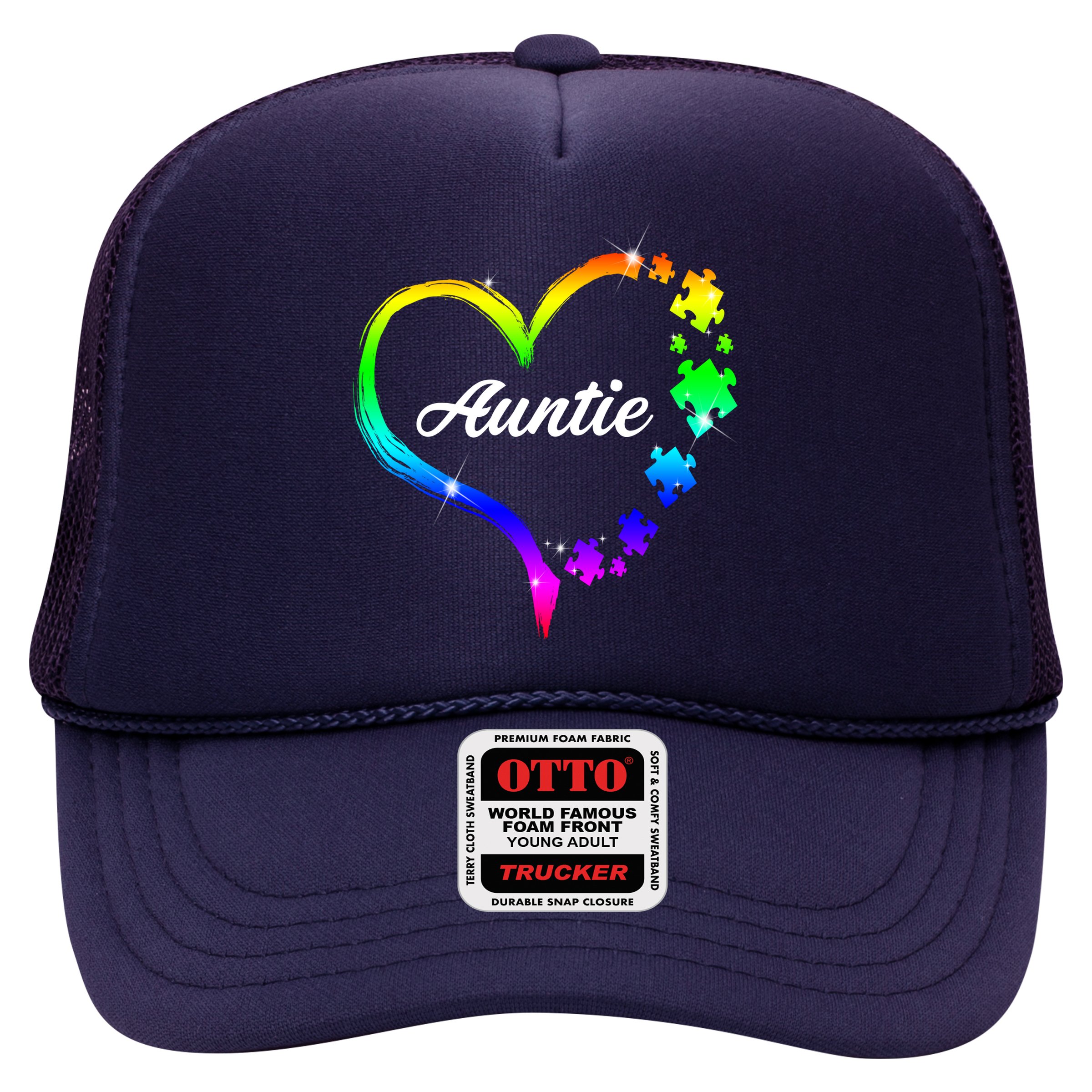 Auntie Autism Awareness Rainbow Heart Hat