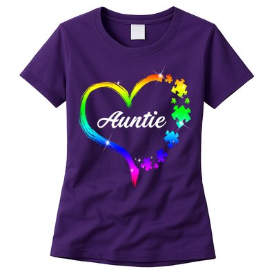 Auntie Autism Awareness Rainbow Heart Womens T-Shirt