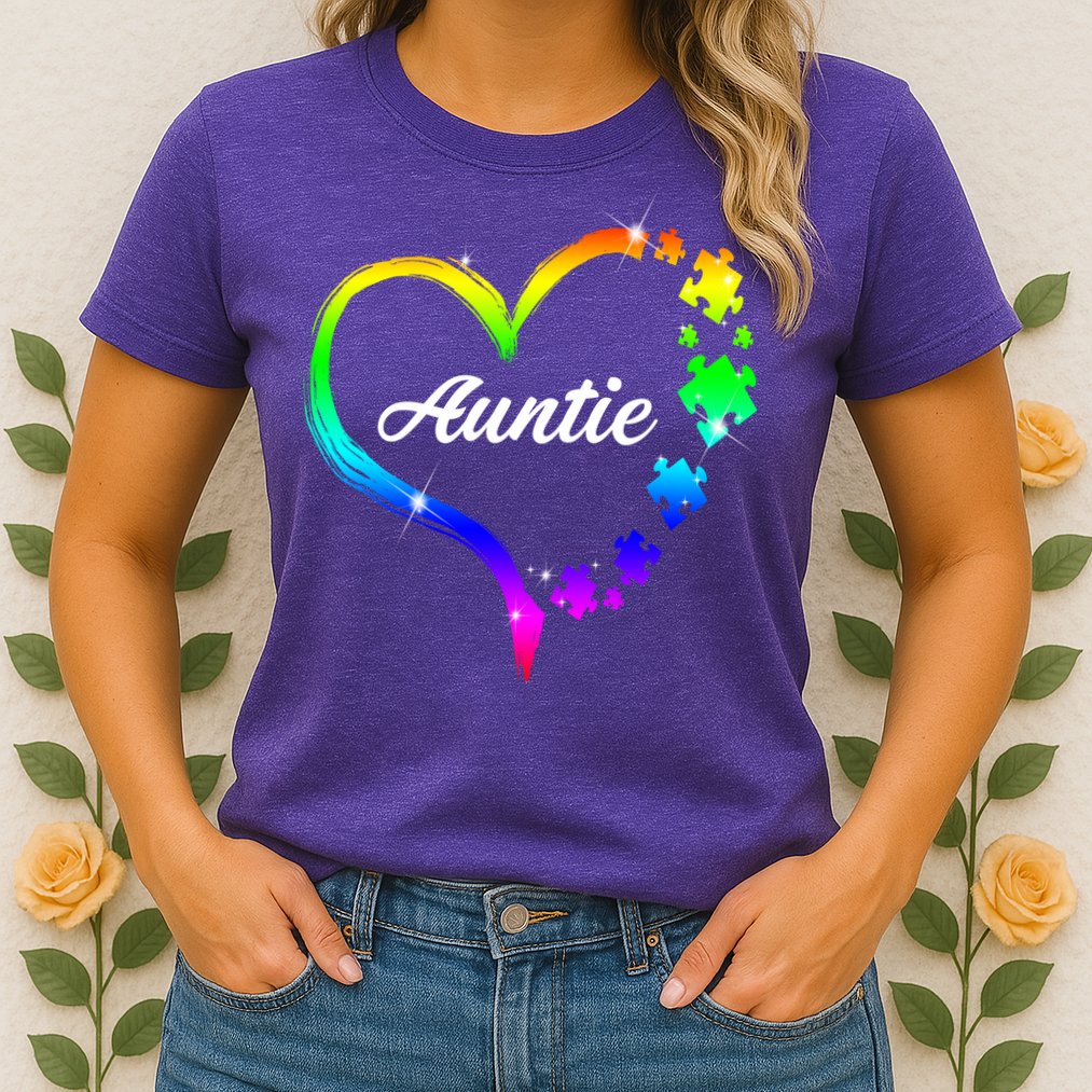Auntie Autism Awareness Rainbow Heart Womens T-Shirt