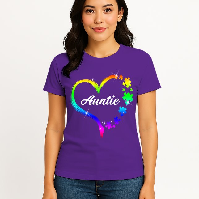 Auntie Autism Awareness Rainbow Heart Womens T-Shirt