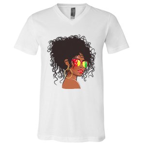 Afro African American  Black Melanin Queen Juneteenth V-Neck T-Shirt