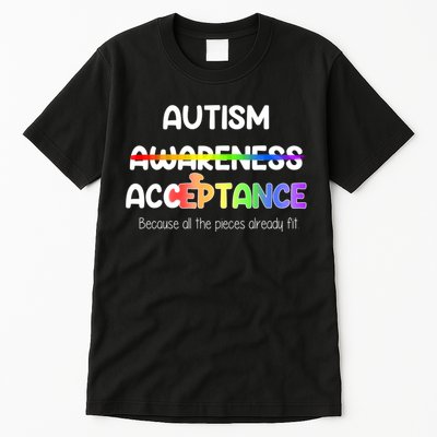 Autism Awareness Acceptance All The Pieces Tall T-Shirt