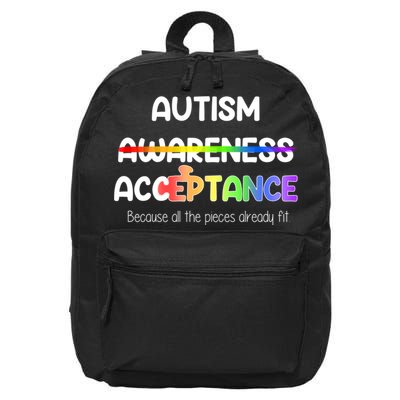 Autism Awareness Acceptance All The Pieces 16 in Basic Backpack